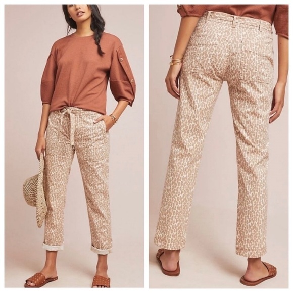 Anthropologie • the wanderer utility leopard print linen blend pants - Picture 1 of 13